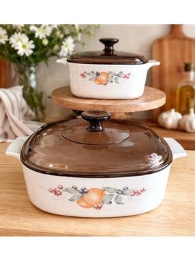Corningware 1992 Abundance A-1 1/2B 1.5L / A-2B 2L Casserole Dishes w/ Lids